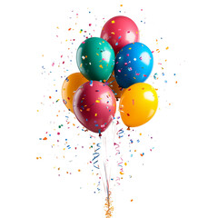 Colorful Balloons with Confetti on Transparent Background for Celebrations