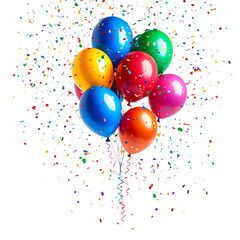 Colorful Balloons with Confetti on Transparent Background for Celebrations