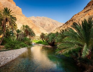 Generated image The lush, green oasis of the Ourika Valley, with rivers and palm trees set