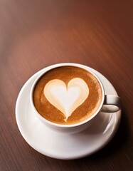 Generated image Top view of heart shape in cup or mug of coffee drink. Morning caffeine latte or cappuccino