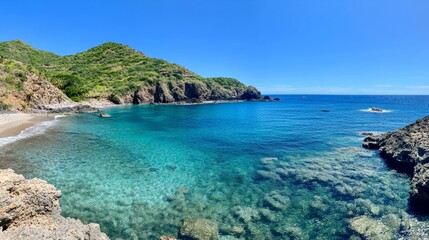 Fototapeta premium Serene Coastal Bay with Crystal-Clear Water