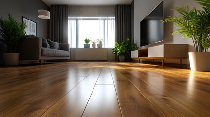 Modern Living Room with Hardwood Floor and Sunlight