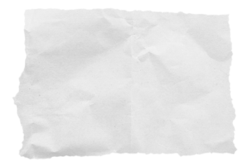 The image showcases a piece of white paper with a rough, torn edge, exhibiting a wrinkled texture, suggesting it has been crumpled. torn white paper isolated on background with clipping path.