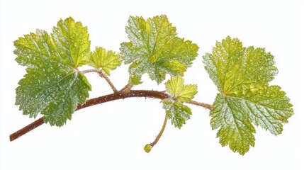 Fresh Green Grapevine Leaves on a White Background in Natural Light