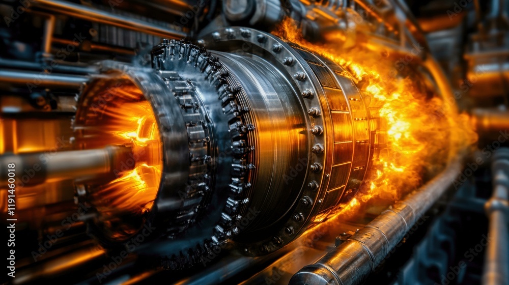 Aufkleber high powered engine with glowing fiery mechanical core