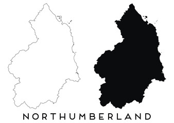 Northumberland map outline and black silhouette vector