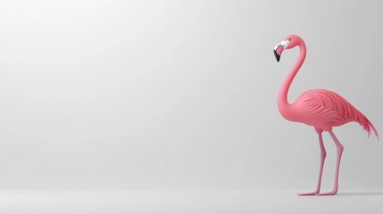 Charming Pink Flamingo Standing Against a Minimalist Background