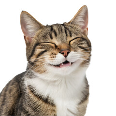 Obraz premium cute, adorable cat having cute smile on its face with closed eyes on white background