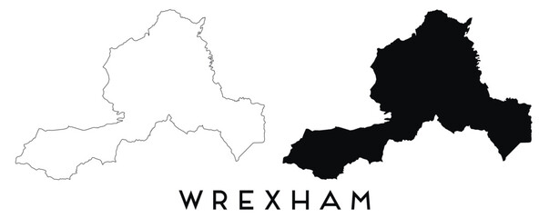 Wrexham map outline and black silhouette vector
