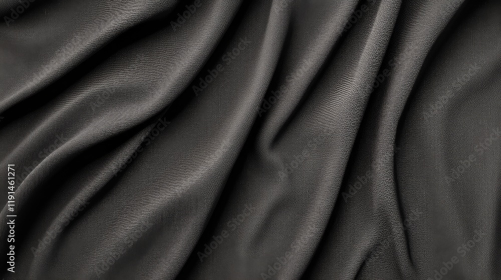 Poster abstract dark gray fabric texture with soft folds and wrinkles.