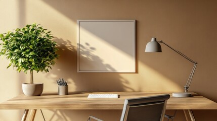 Modern Minimalist Workspace with Simple Desk and Elegant Decor