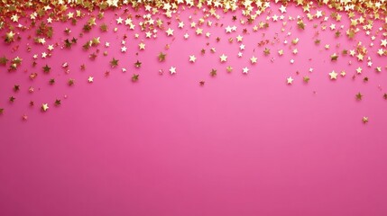 Golden Stars Falling on Vibrant Pink Background for Celebrations