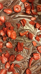 weiße und braune Schokolade mit roten Erdbeeren 