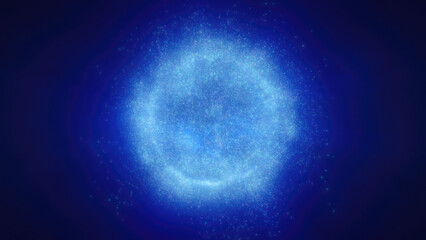 Bright blue sphere with a cosmic texture, floating against a dark background, suggesting a celestial body or energy source in deep space