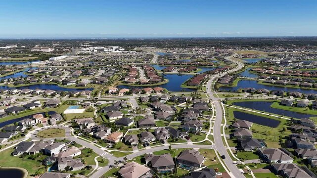 Aerial view of newly built homes and roads in Viera, Florida located in central Brevard County near Melbourne on Florida's Space Coast.