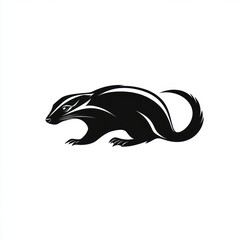 Naklejka premium Black badger silhouette walking, white background, nature design, logo template