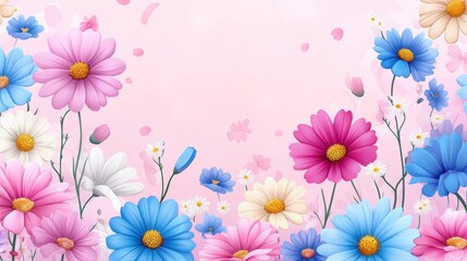 Fototapeta premium Vibrant Floral Background with Colorful Flowers and Soft Petals