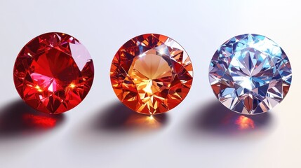 Brilliant Red, Orange, and Blue Gems on a Soft Background