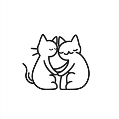 Two cats cuddling, white background, simple line art, pet love illustration