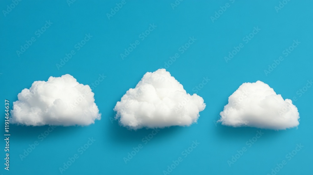 Poster three white clouds on blue background: a simple yet evocative image of three fluffy white clouds arr