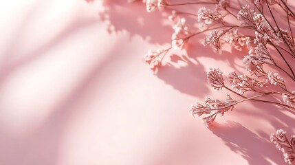 Delicate Pink Flowers Shadowed On Soft Pink Background