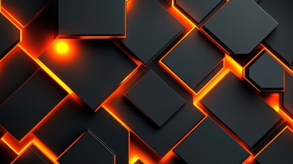 Abstract Geometric Pattern with Fiery Glow in Dark Background
