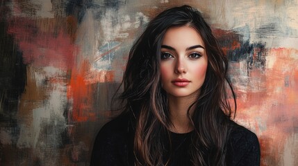Fototapeta premium Woman with long hair, studio portrait, colorful background, beauty