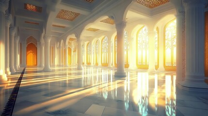 Obraz premium Serene Palace Interior with Glowing Light and Elegant Columns