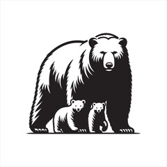 Polar bear with cub silhouette vector illustration clipart black color design and solid white background 