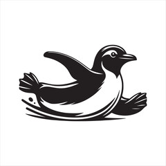 Penguin sliding on its belly silhouette vector illustration clipart black color design and solid white background 