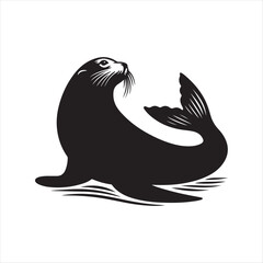 Walrus resting on ice silhouette vector illustration clipart black color design and solid white background 