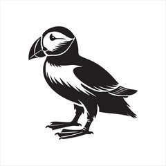 Puffin silhouette vector illustration clipart black color design and solid white background 
