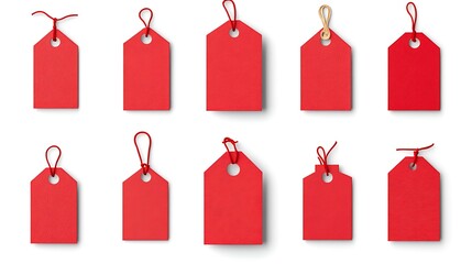Set of red tags on white background.