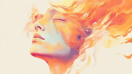 Abstract Portrait of a Woman with Fiery Hair