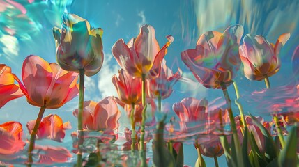 A group of pink flowers are floating in a body of water
