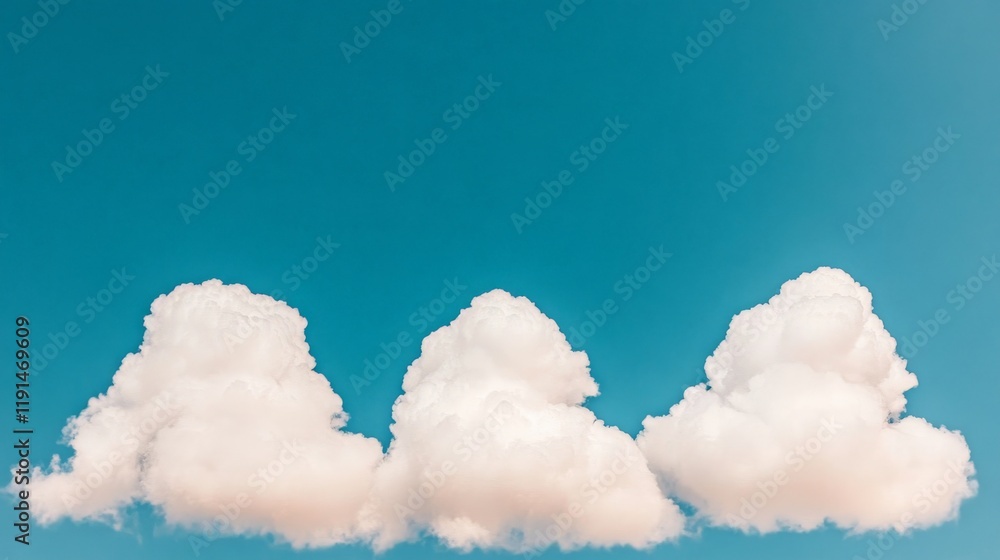 Poster azure serenity: three fluffy white clouds gracefully drift across a vast expanse of brilliant blue s