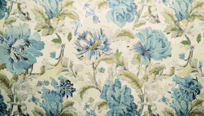 elegant floral wallpaper pattern with vintage blue flowers and golden accents for interior decor and textile design inspiration