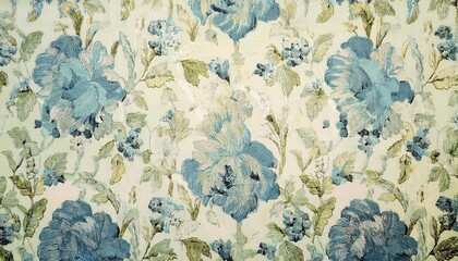 elegant floral wallpaper pattern with vintage blue flowers and golden accents for interior decor and textile design inspiration