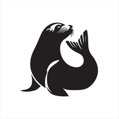 Walrus resting on ice silhouette vector illustration clipart black color design and solid white background 