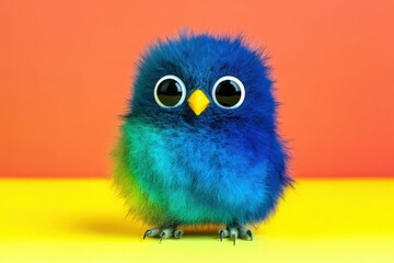 Naklejka premium Colorful fluffy bird on vibrant background