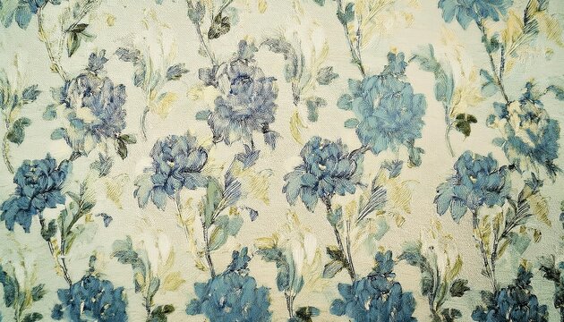 Fototapeta elegant floral wallpaper pattern with vintage blue flowers and golden accents for interior decor and textile design inspiration