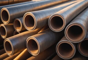 A collection of metal pipes stacked vertically on top of each other