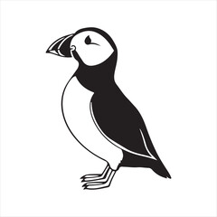 Puffin bird silhouette vector illustration clipart black color design and solid white background 