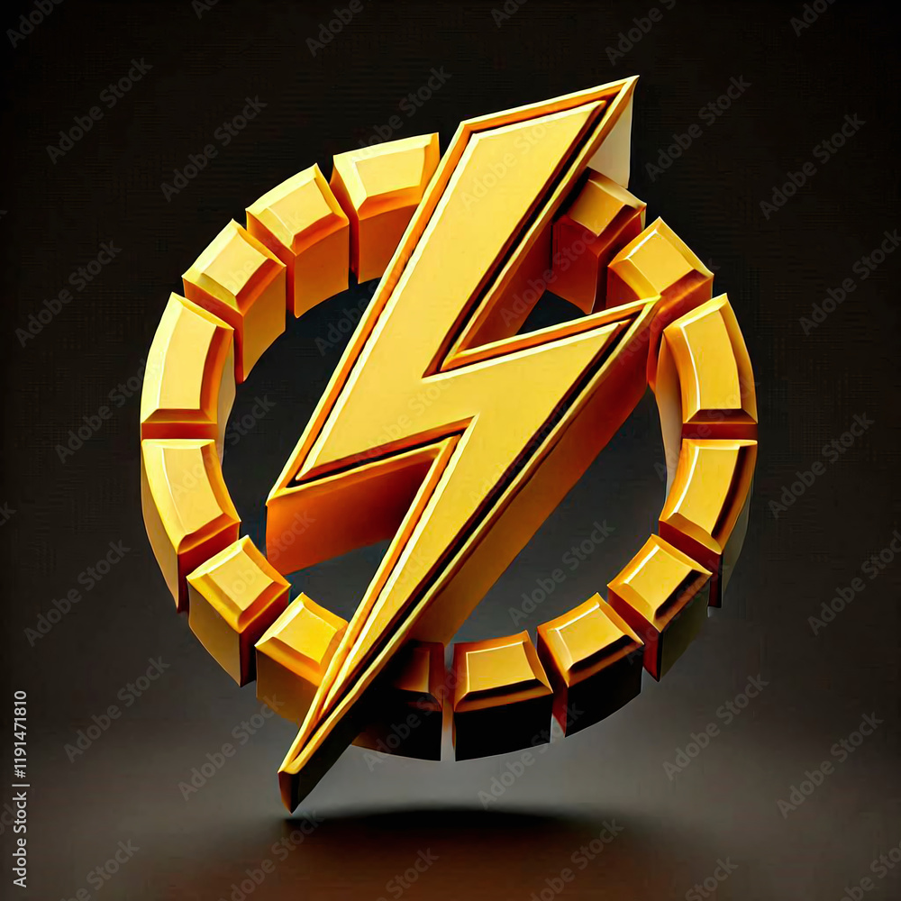 Poster highly quality rendering of a lightning symbol on a dark background.