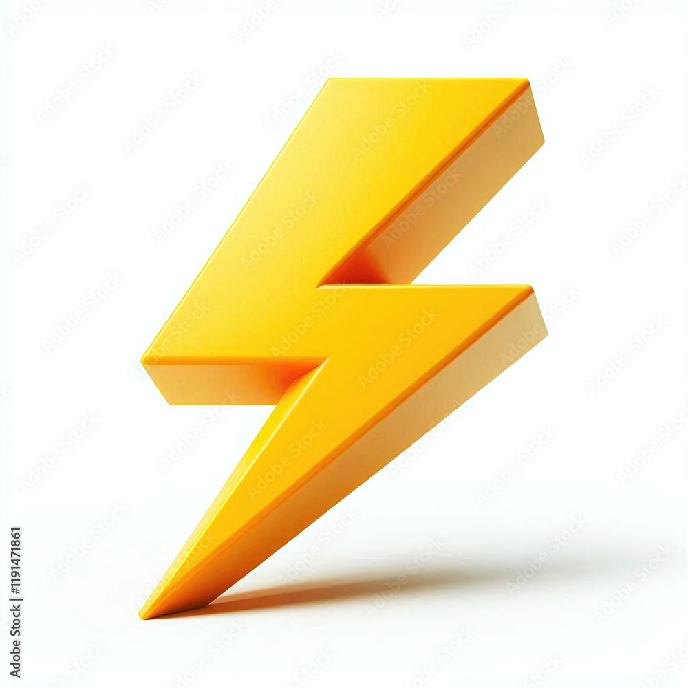 Poster highly rendering of yellow lightning symbol on white background with shadow.
