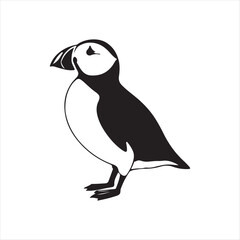 Puffin bird silhouette vector illustration clipart black color design and solid white background 