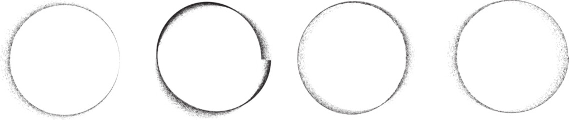 Round brushes pack .Grunge circle brushes. Vector brush Stroke. Distressed banner. Black circles with rough edges. paintbrush collection .Gradient paintbrush . Circular marks . Grunge textured circles