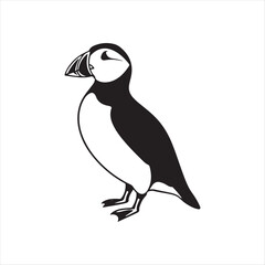 Puffin bird silhouette vector illustration clipart black color design and solid white background 