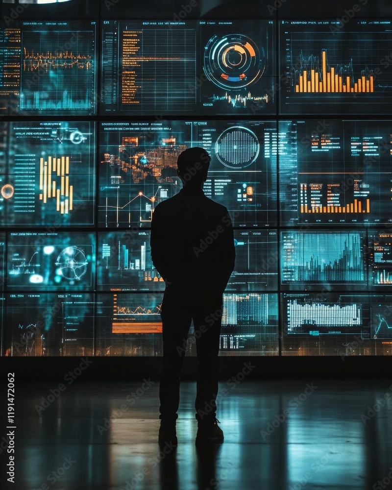 Leinwandbilder silhouette in front of data-packed futuristic screen modern tech and ux design