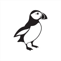 Puffin bird silhouette vector illustration clipart black color design and solid white background 